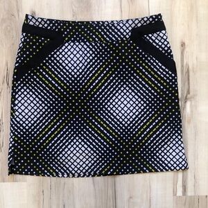EP Pro Golf Skort Women's 8 Black White Lime Geometric Stretch Fall Length 18in